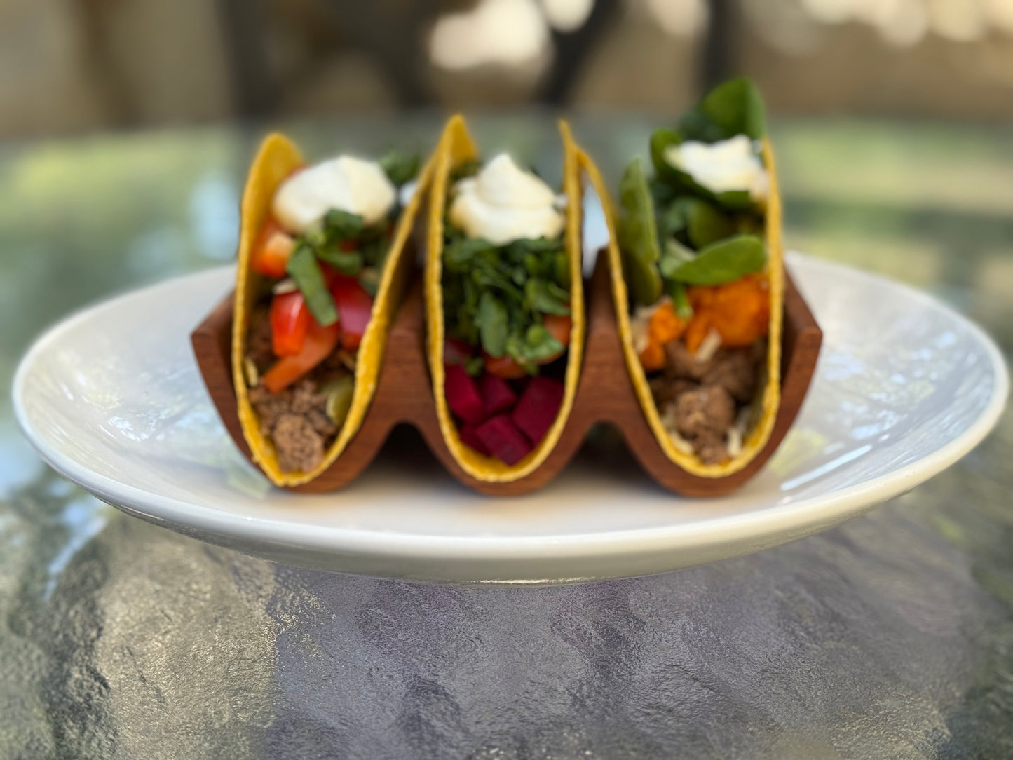 Solid Wood Triple Taco Holder