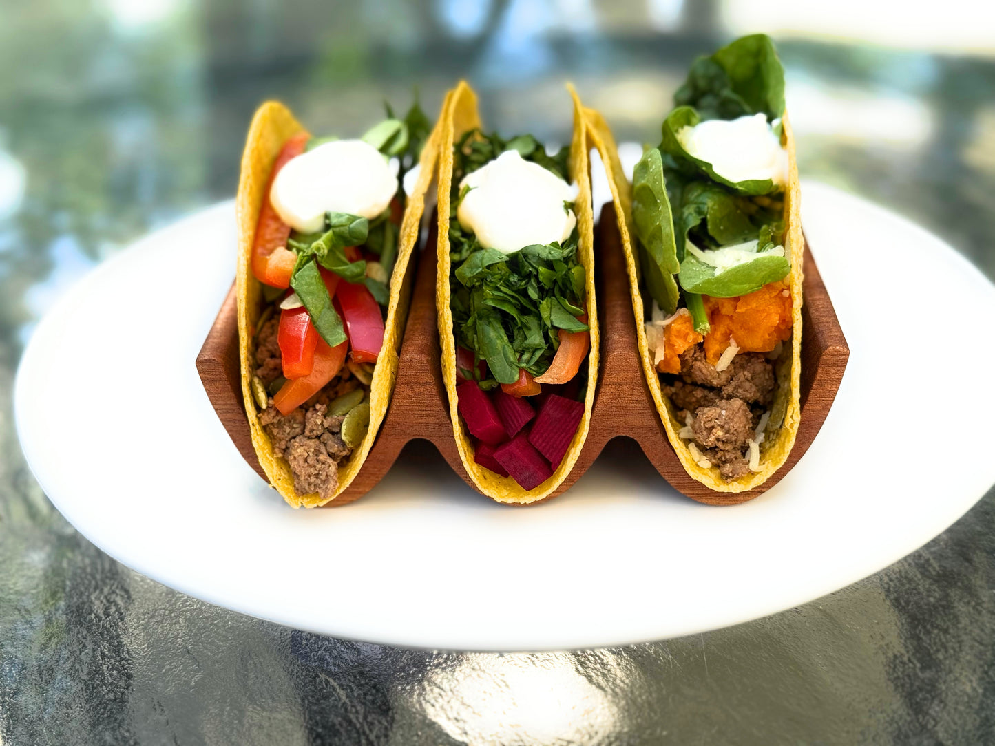 Solid Wood Triple Taco Holder