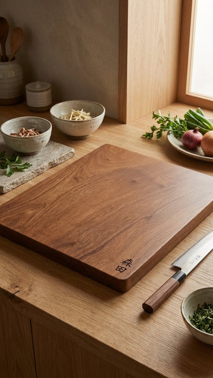 Sapele hardwood cutting board surface texture close up