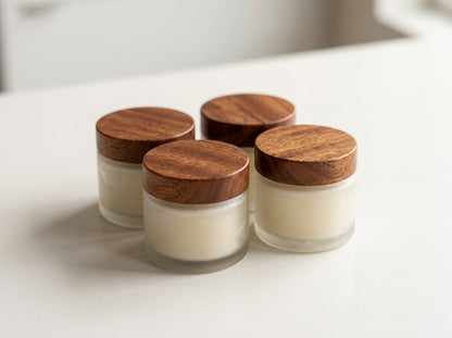 Board Butter 4-Pack four 3oz glass jars with solid Sapele wood lids