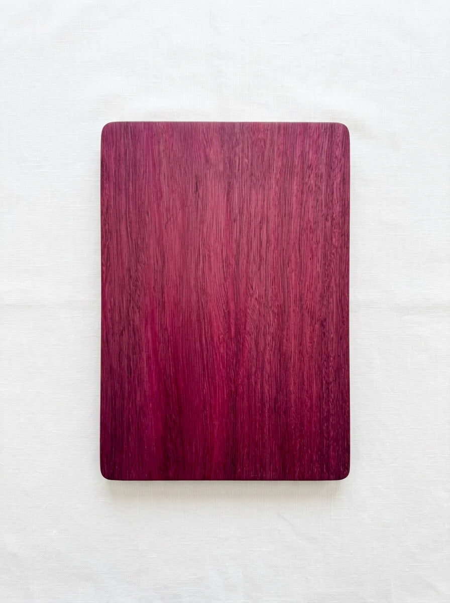 Purple heart cutting board overhead flatlay
