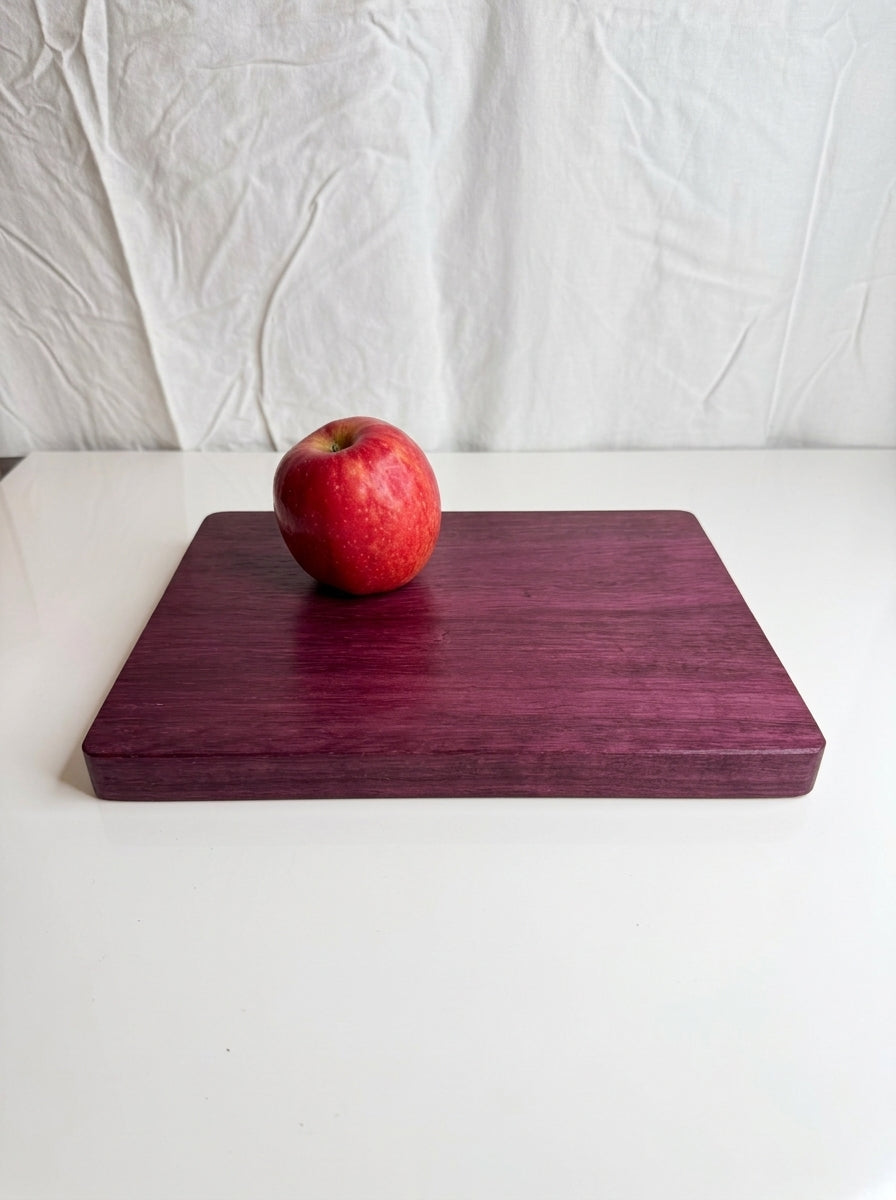 Purple Heart Cutting Board — Small 6x8 with Apple for Scale