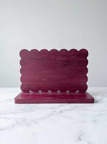 Purple heart scalloped charcuterie board set front view